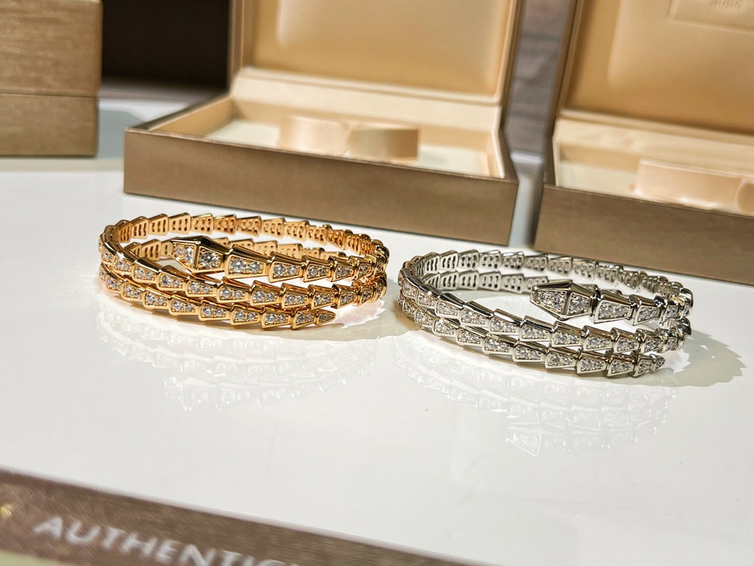 BULGARI Serpenti Viper Two-Coil 18kt Gold Bracelet with Pavé Diamonds