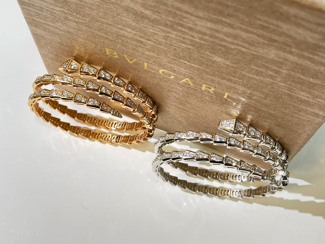 BULGARI Serpenti Viper Two-Coil 18kt Gold Bracelet with Pavé Diamonds