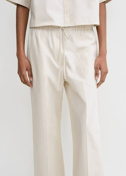TOTEME High Waist Wide Leg Trousers – Cotton Poplin with Drawstring & Side Pockets