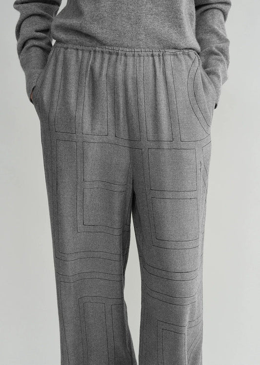 TOTEME Monogram Flannel Trousers – Relaxed Straight-Leg, Elastic Waist & Side Pockets