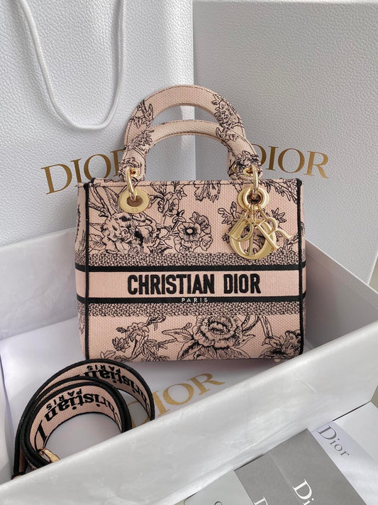 Medium Lady D-Lite Bag Powder Pink Jardin Botanique Embroidery