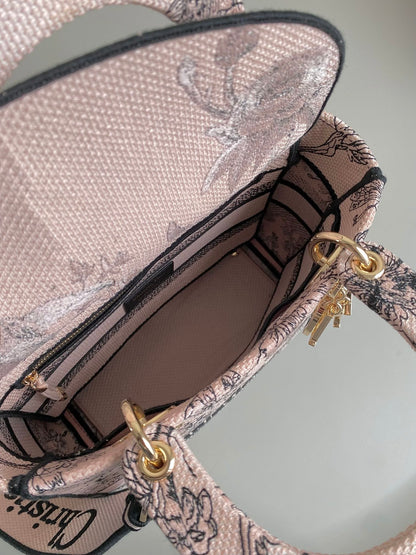 Medium Lady D-Lite Bag Powder Pink Jardin Botanique Embroidery