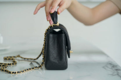 CC Classic Mini Flap Bag Top Handle Black