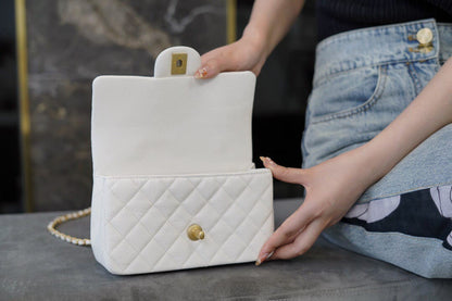 CC Classic Mini Flap Bag Top Handle White
