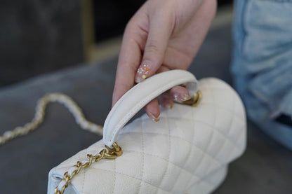 CC Classic Mini Flap Bag Top Handle White