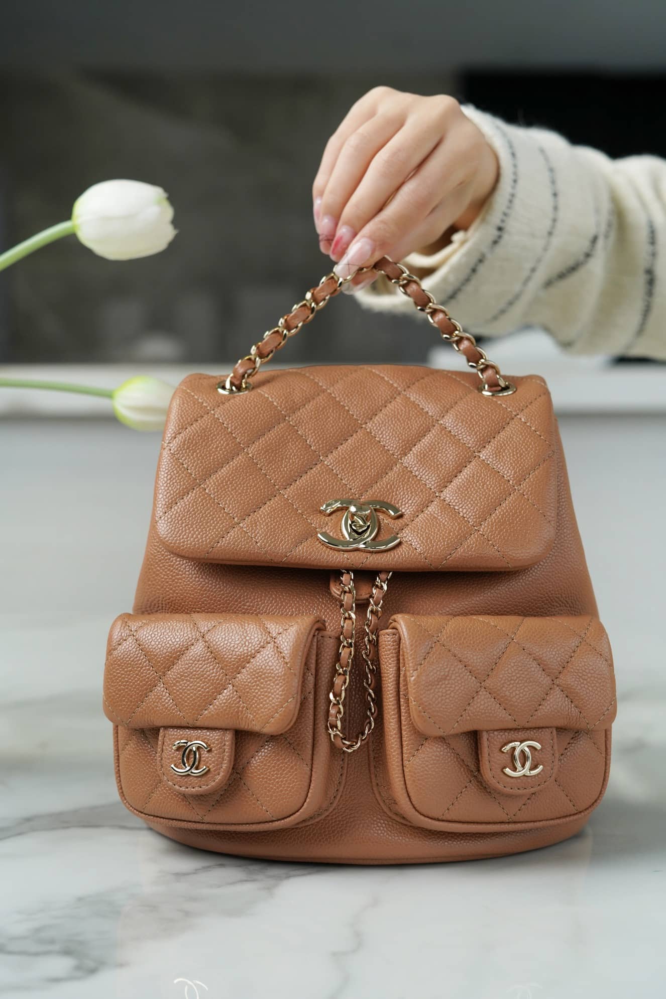chanel mini backpacks Duma Backpack Blue Caviar Light Gold Hardware tone hardware Chanel Mini Backpack Chanel Bookbag