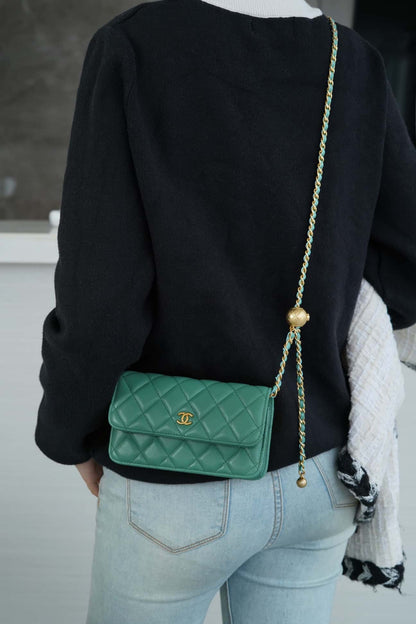 CC Flap Phone Holder with Chain Turquoise