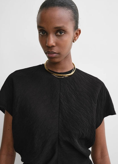 TOTEME Sculpted Drape Top – Crinkled Fabric, Curved Panel Design & Seamless Back Zip