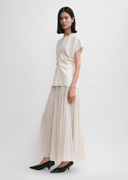TOTEME Sculpted Drape Top – Crinkled Fabric, Curved Panel Design & Seamless Back Zip