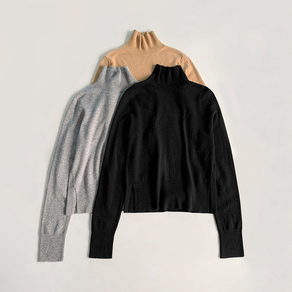 TOTEME Wool Blend Turtleneck – Knitted Winter Pullover with Side Slit