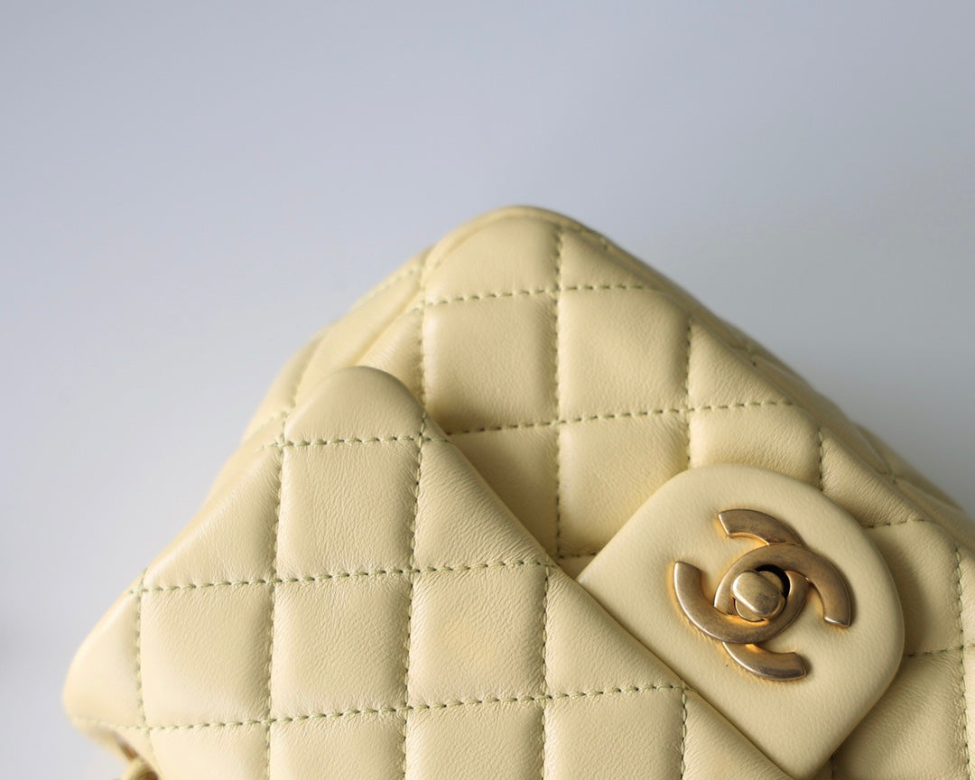 Chanel Classic Mini Rectangular Flap Beige Lambskin Gold Hardware