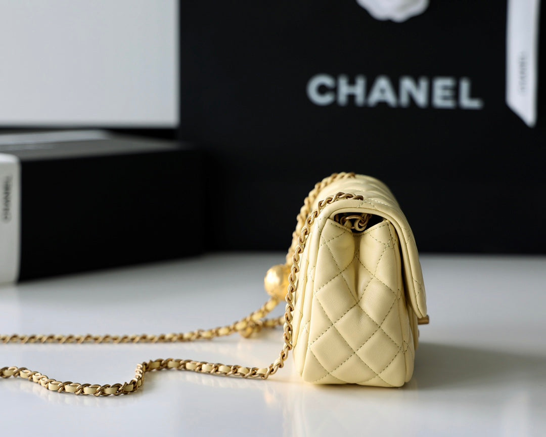 Pre-owned Chanel Mini Rectangular Flap Bag Yellow Lambskin Light Gold  Hardware in 2023