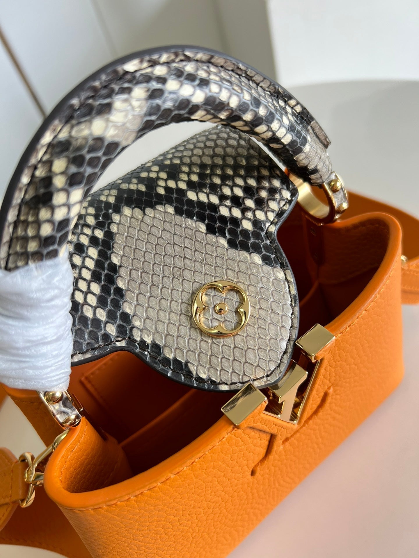 Louis Vuitton Python-Trimmed Taurillon Capucines Mini w/ Strap