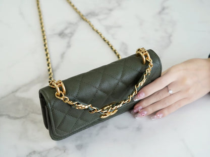 CHANEL Flap Phone Holder with Chain Olive