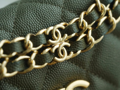 CHANEL Flap Phone Holder with Chain Olive