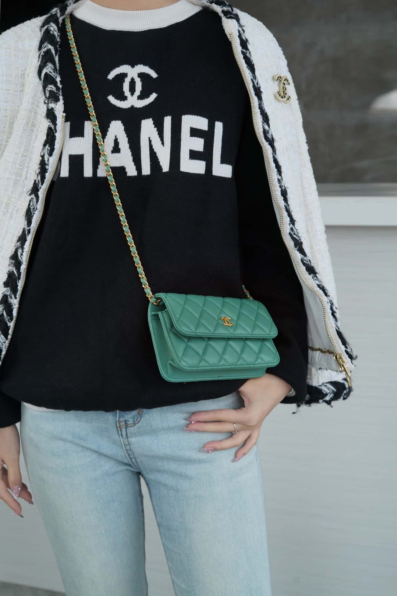 CHANEL Flap Phone Holder with Chain Turquoise