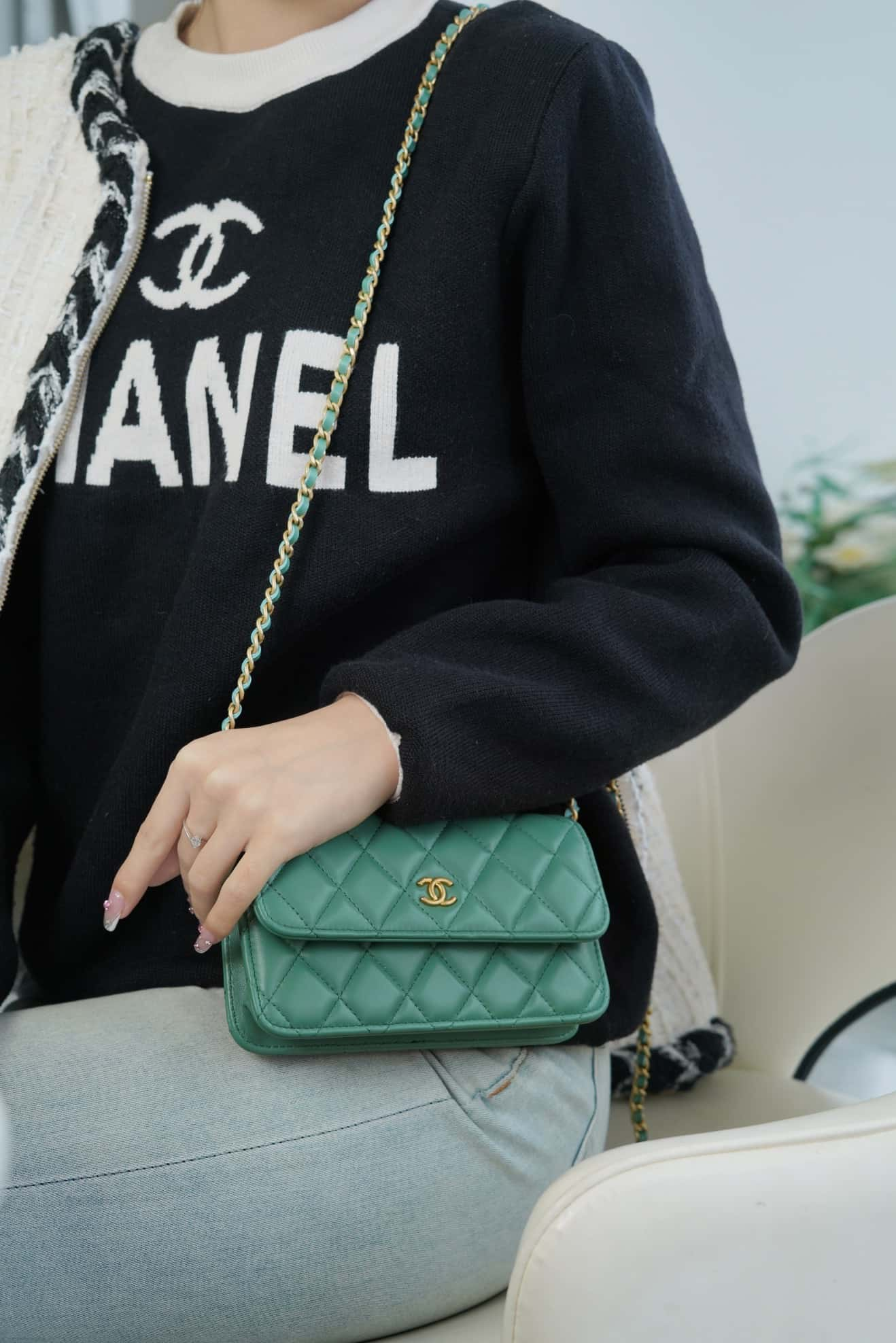 CHANEL Flap Phone Holder with Chain Turquoise