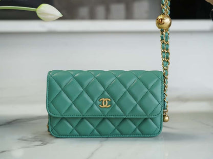 CHANEL Flap Phone Holder with Chain Turquoise