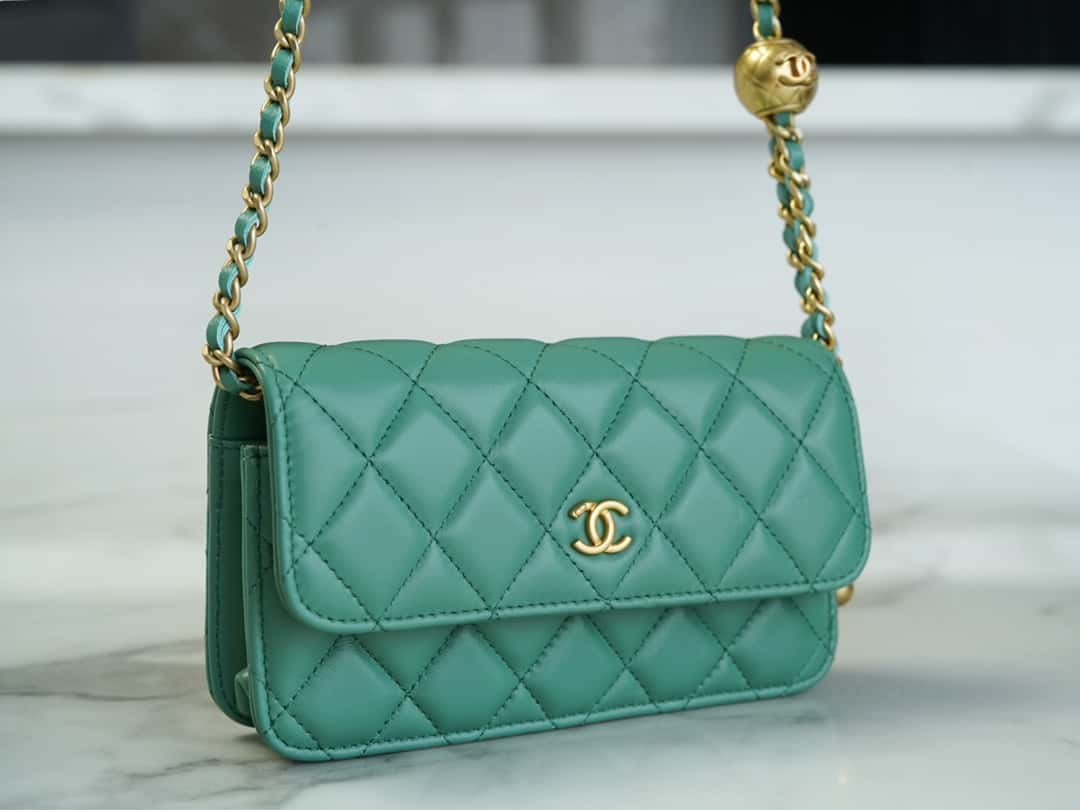 CHANEL Flap Phone Holder with Chain Turquoise