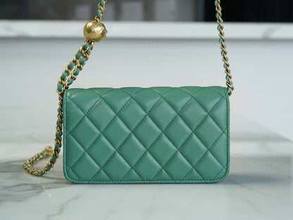 CHANEL Flap Phone Holder with Chain Turquoise